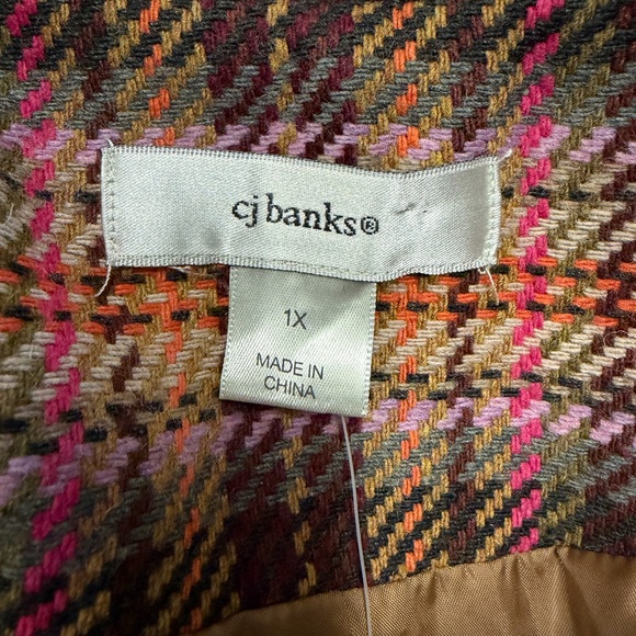 CJ Banks Women's 1X Plaid Jacket Zipper Pockets Collar Brown Pink‎ - Picture 4 of 9